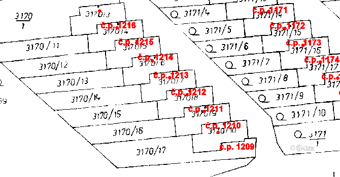 Poděbrady III 1212, Poděbrady na parcele st. 3170/7 v KÚ Poděbrady, Katastrální mapa