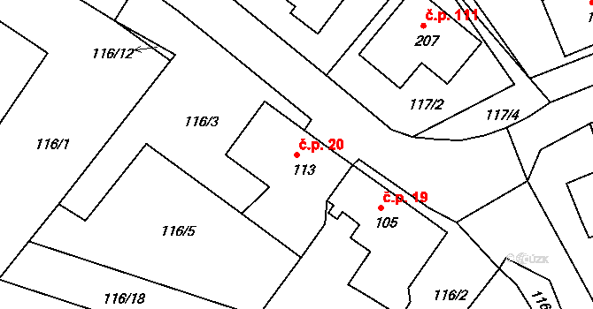 Javorník 20 na parcele st. 113 v KÚ Javorník u Svitav, Katastrální mapa