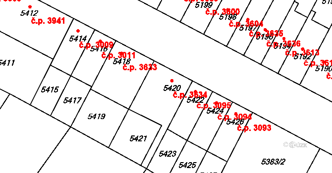 Židenice 3634, Brno na parcele st. 5420 v KÚ Židenice, Katastrální mapa