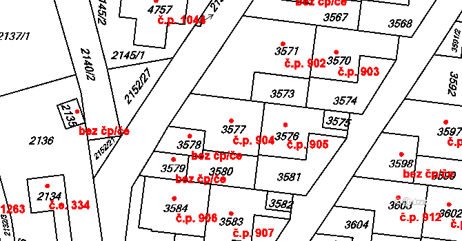 Komín 904, Brno na parcele st. 3577 v KÚ Komín, Katastrální mapa