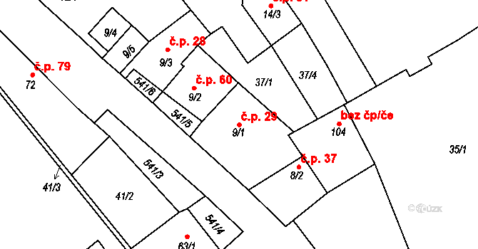 Blšany u Loun 29 na parcele st. 9/1 v KÚ Blšany u Loun, Katastrální mapa