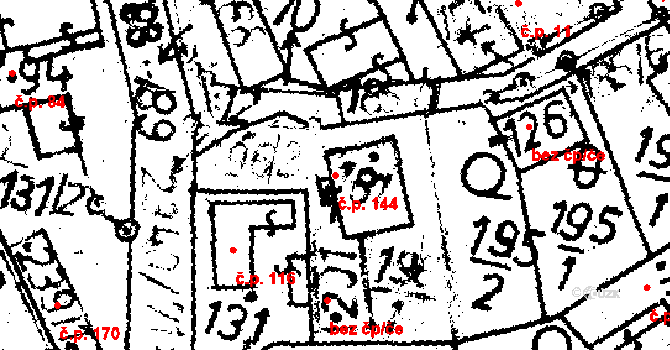 Těmice 144 na parcele st. 181 v KÚ Těmice u Kamenice nad Lipou, Katastrální mapa