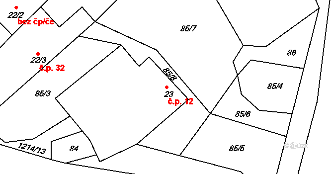 Vlásenice 12, Pelhřimov na parcele st. 23 v KÚ Vlásenice u Pelhřimova, Katastrální mapa