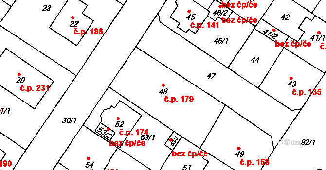 Prosetice 179, Teplice na parcele st. 48 v KÚ Prosetice, Katastrální mapa