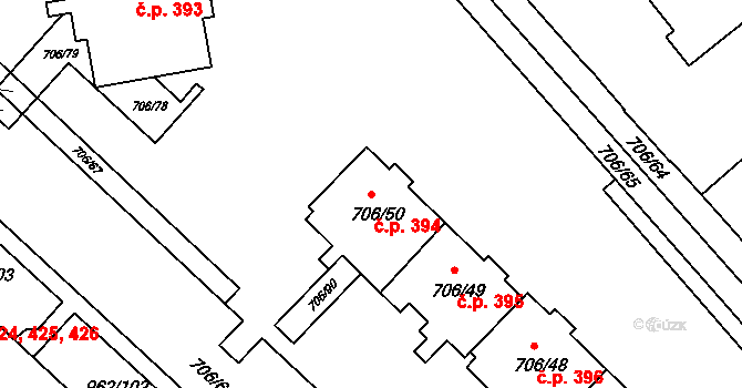 Frýdek 394, Frýdek-Místek na parcele st. 706/50 v KÚ Frýdek, Katastrální mapa