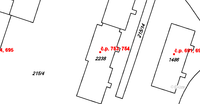 Úšovice 753,754, Mariánské Lázně na parcele st. 2238 v KÚ Úšovice, Katastrální mapa