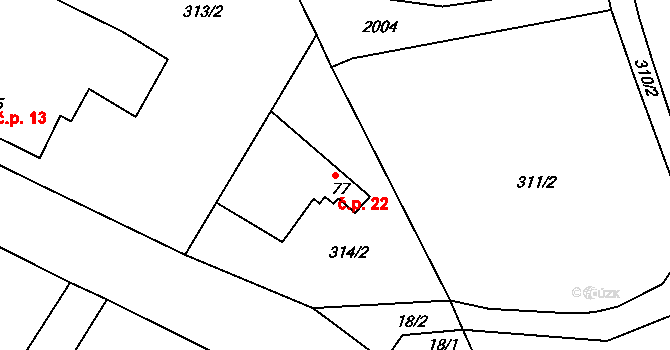 Palupín 22, Strmilov na parcele st. 77 v KÚ Palupín, Katastrální mapa