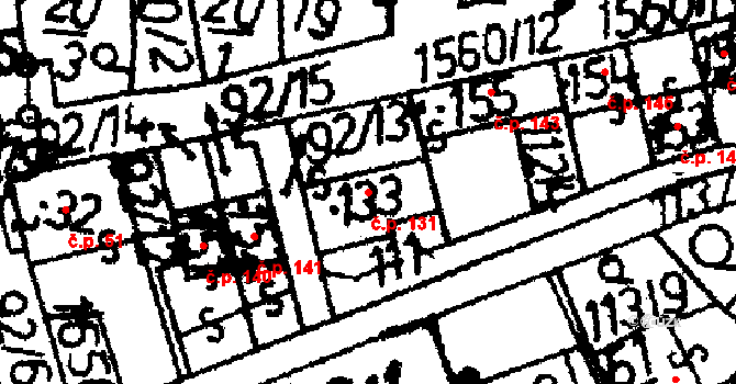 Popelín 131 na parcele st. 133 v KÚ Popelín, Katastrální mapa