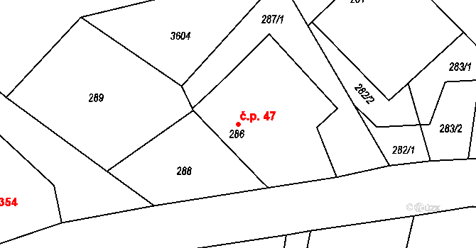 Suchdol nad Lužnicí 47 na parcele st. 286 v KÚ Suchdol nad Lužnicí, Katastrální mapa