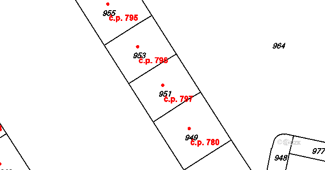 Nusle 797, Praha na parcele st. 951 v KÚ Nusle, Katastrální mapa
