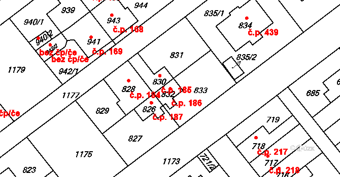 Prosek 186, Praha na parcele st. 832 v KÚ Prosek, Katastrální mapa