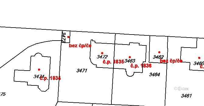 Vinohrady 1835, Praha na parcele st. 3472 v KÚ Vinohrady, Katastrální mapa