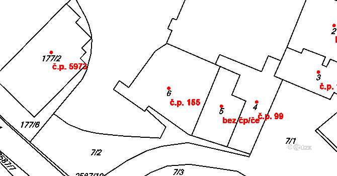 Chomutov 155 na parcele st. 6 v KÚ Chomutov I, Katastrální mapa