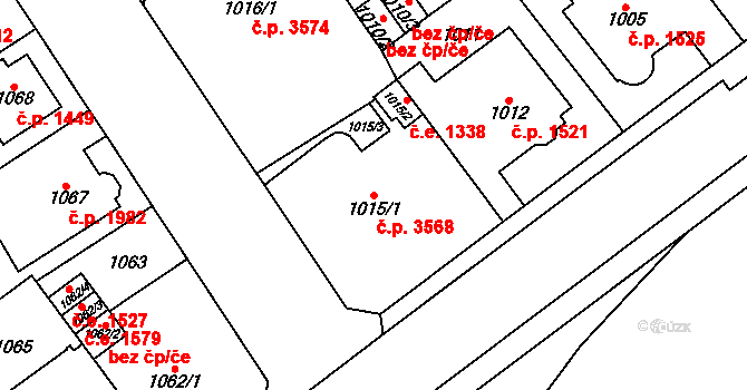 Chomutov 3568 na parcele st. 1015/1 v KÚ Chomutov I, Katastrální mapa