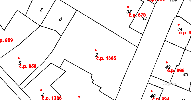 Rumburk 1 1365, Rumburk na parcele st. 2 v KÚ Rumburk, Katastrální mapa