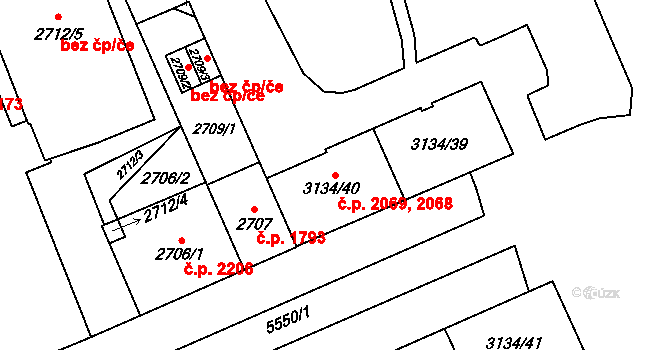 Východní Předměstí 2068,2069, Plzeň na parcele st. 3134/39 v KÚ Plzeň, Katastrální mapa