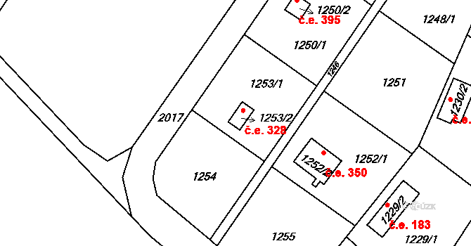 Želešice 328 na parcele st. 1253/2 v KÚ Želešice, Katastrální mapa