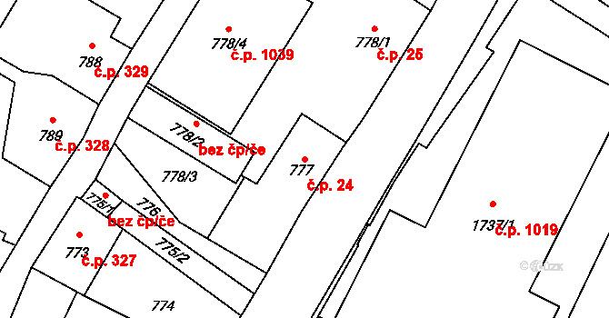 Vítkov 24 na parcele st. 777 v KÚ Vítkov, Katastrální mapa