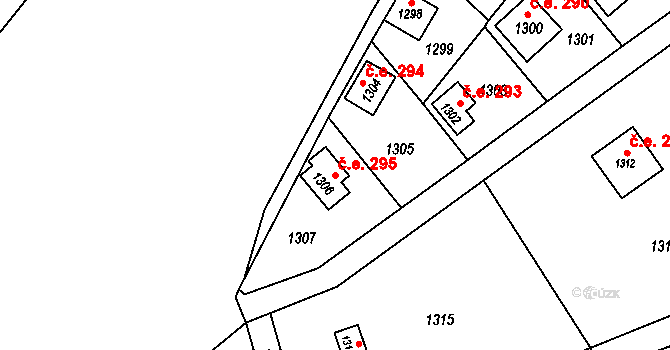 Káraný 295 na parcele st. 1306 v KÚ Káraný, Katastrální mapa