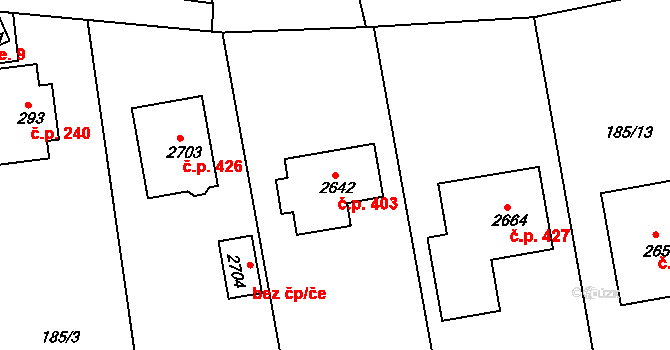 Brunšov 403, Hradištko na parcele st. 2642 v KÚ Hradištko pod Medníkem, Katastrální mapa