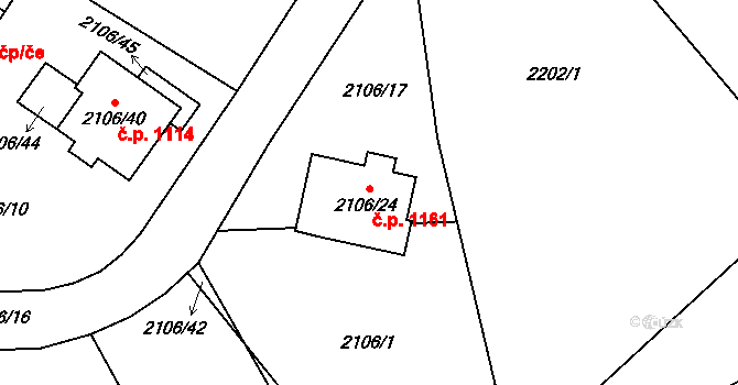 Liberec XIV-Ruprechtice 1161, Liberec na parcele st. 2106/24 v KÚ Ruprechtice, Katastrální mapa