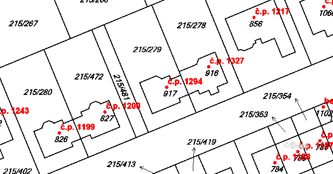 Rudná 1294 na parcele st. 917 v KÚ Hořelice, Katastrální mapa