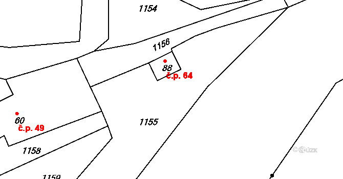 Břevnice 64 na parcele st. 88 v KÚ Břevnice, Katastrální mapa