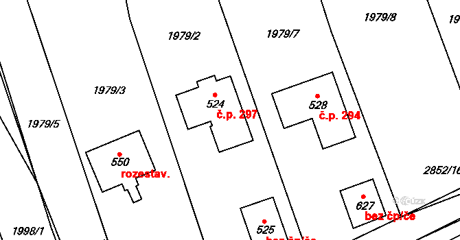 Ledce 297 na parcele st. 524 v KÚ Ledce u Plzně, Katastrální mapa