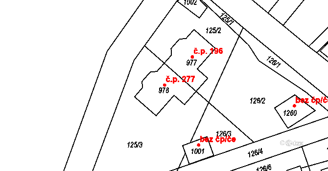 Svojetice 277 na parcele st. 978 v KÚ Svojetice, Katastrální mapa