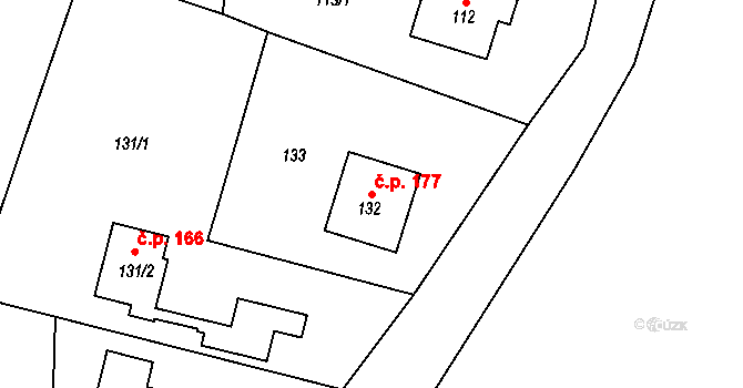 Velíková 177, Zlín na parcele st. 132 v KÚ Velíková, Katastrální mapa