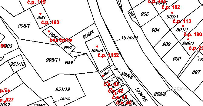 Oslavany 1152 na parcele st. 995/4 v KÚ Oslavany, Katastrální mapa