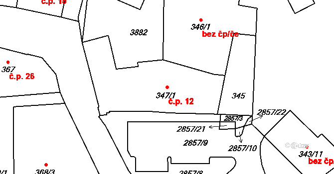 Plzeňské Předměstí 12, Rokycany na parcele st. 347/1 v KÚ Rokycany, Katastrální mapa