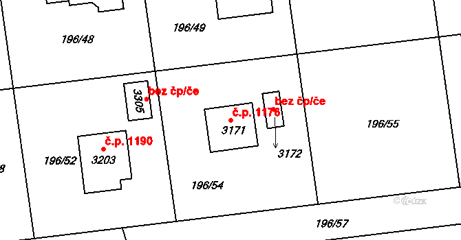 Sezimovo Ústí 1176 na parcele st. 3171 v KÚ Sezimovo Ústí, Katastrální mapa