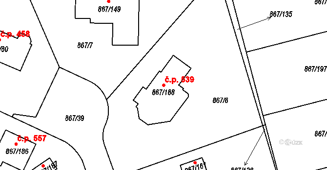Hřebeč 539 na parcele st. 867/188 v KÚ Hřebeč, Katastrální mapa