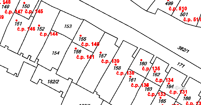 Jemnice 139 na parcele st. 157 v KÚ Jemnice, Katastrální mapa