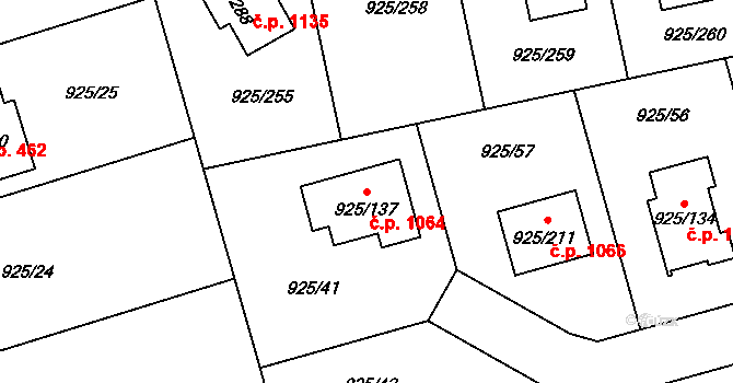 Srubec 1064 na parcele st. 925/137 v KÚ Srubec, Katastrální mapa