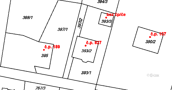 Skřečoň 827, Bohumín na parcele st. 393/2 v KÚ Skřečoň, Katastrální mapa