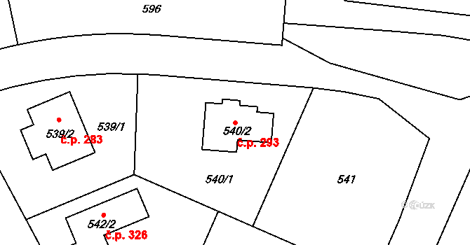 Jenišov 293 na parcele st. 540/2 v KÚ Jenišov, Katastrální mapa