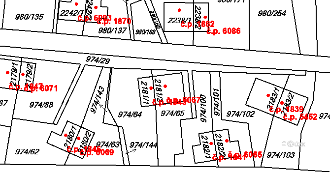 Zlín 6067 na parcele st. 2181/2 v KÚ Zlín, Katastrální mapa