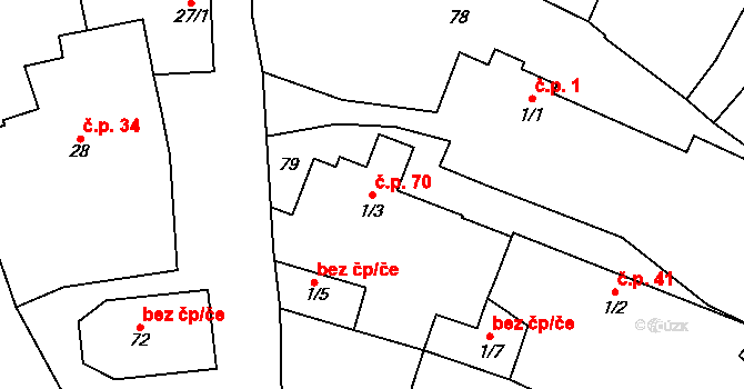 Pechova Lhota 70, Hrejkovice na parcele st. 1/3 v KÚ Pechova Lhota, Katastrální mapa
