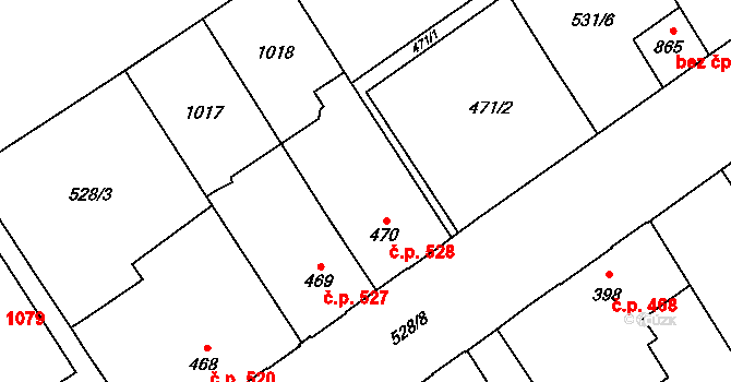 Přívoz 528, Ostrava na parcele st. 470 v KÚ Přívoz, Katastrální mapa