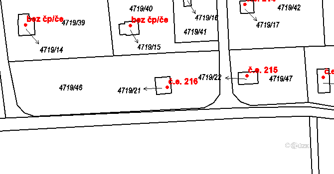 Pražské Předměstí 216, Vysoké Mýto na parcele st. 4719/21 v KÚ Vysoké Mýto, Katastrální mapa