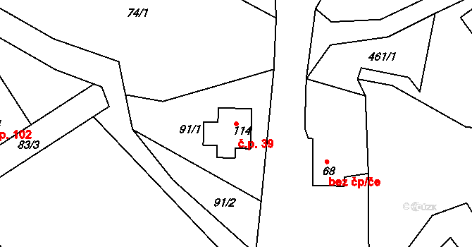 Lomnička 39, Plesná na parcele st. 114 v KÚ Lomnička u Plesné, Katastrální mapa