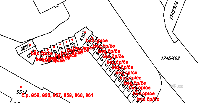 Třebíč 38369044 na parcele st. 6106 v KÚ Třebíč, Katastrální mapa