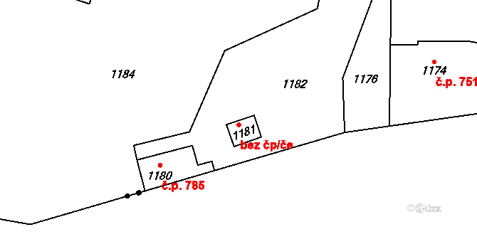 Kladno 38589044 na parcele st. 1181 v KÚ Motyčín, Katastrální mapa