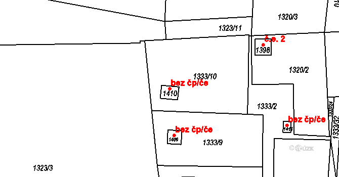 Luhačovice 38873044 na parcele st. 1410 v KÚ Luhačovice, Katastrální mapa