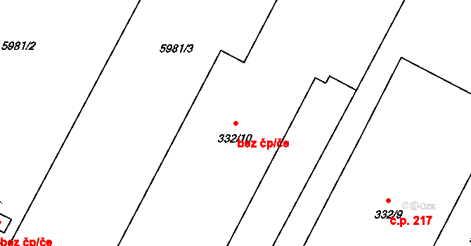 Hrušovany nad Jevišovkou 41001044 na parcele st. 332/10 v KÚ Hrušovany nad Jevišovkou, Katastrální mapa