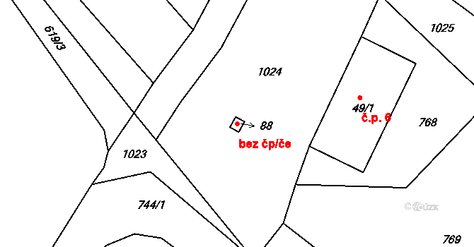 Hrochův Týnec 43750044 na parcele st. 88 v KÚ Blansko u Hrochova Týnce, Katastrální mapa