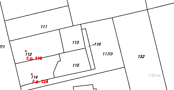 Teplice 45092044 na parcele st. 116 v KÚ Hudcov, Katastrální mapa