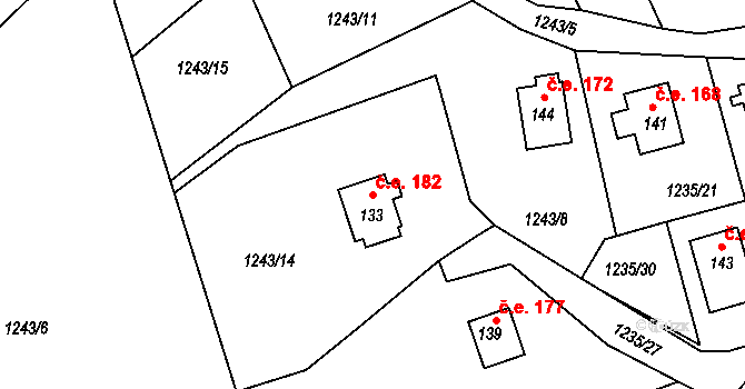 Leptač 182, Chroboly na parcele st. 133 v KÚ Leptač, Katastrální mapa